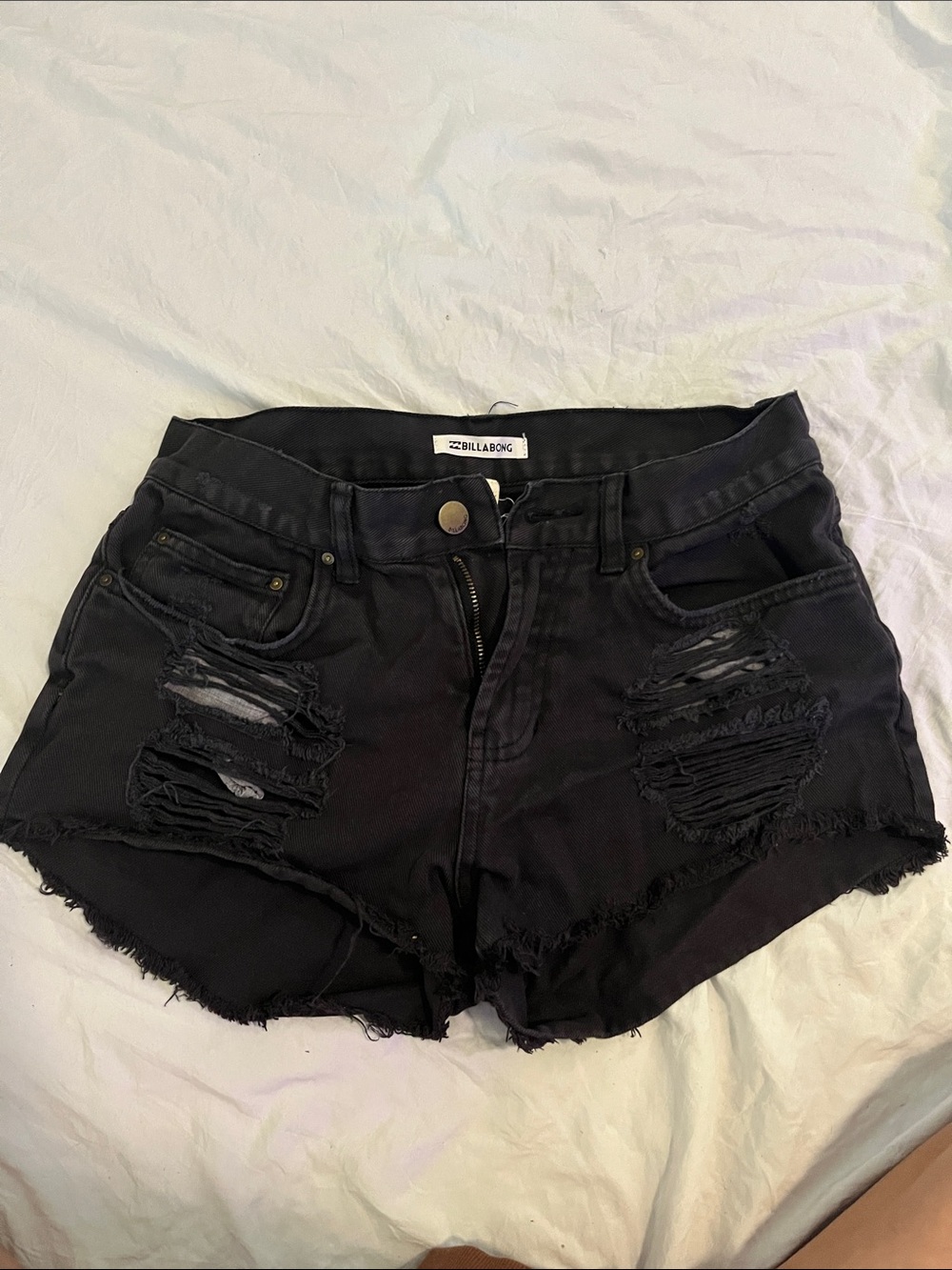 Billabong Black Distressed Frayed Denim Shorts